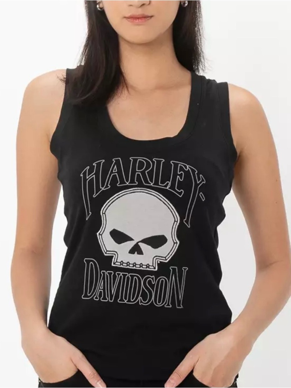 Harley-Davidson Women’s Black Tank with White Skull Willie G Graphic Size Small